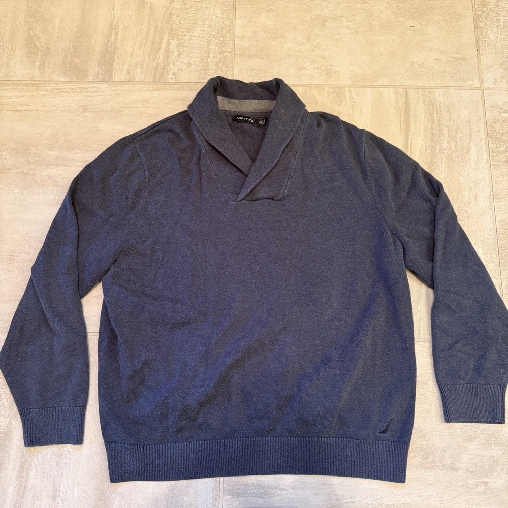 Nautica Blue Cowl Neck Sweater‎ 100% Cotton Mens Size XL Fisherman